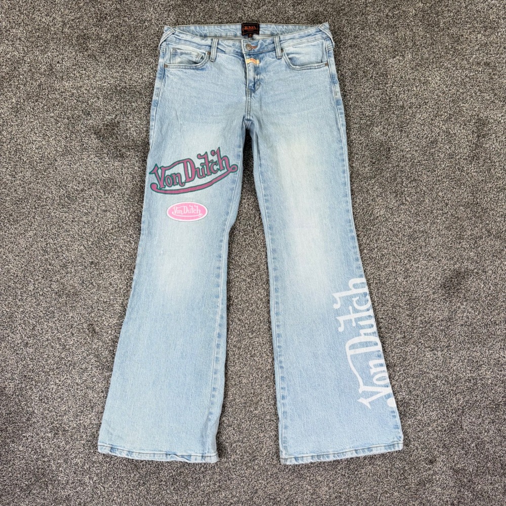 Von Dutch Originals Flare Jeans Womens 28 Denim Dream Light Wash Flying Eyeball